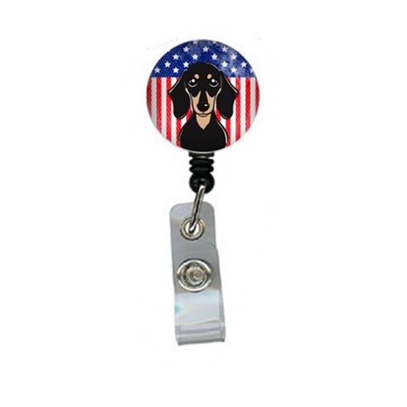 TEACHERS AID American Flag & Smooth Black & Tan Dachshund Retractable Badge Reel TE261999